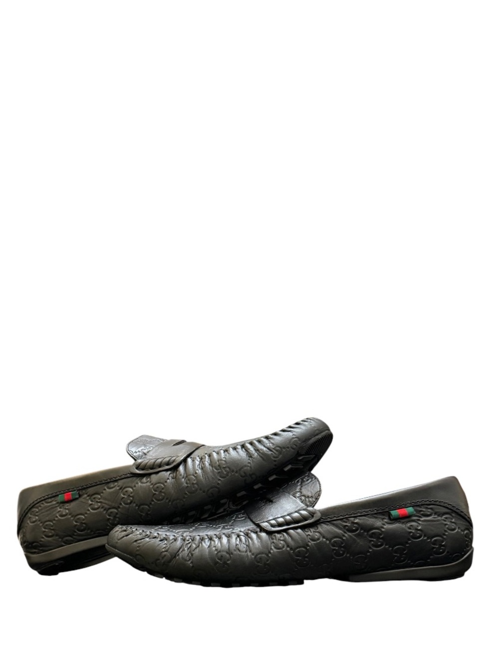 GUCCI - ALL BLACK LEATHER GG EMBOSSED GUCCISSIMA “SAN MARINO” LOAFERS
